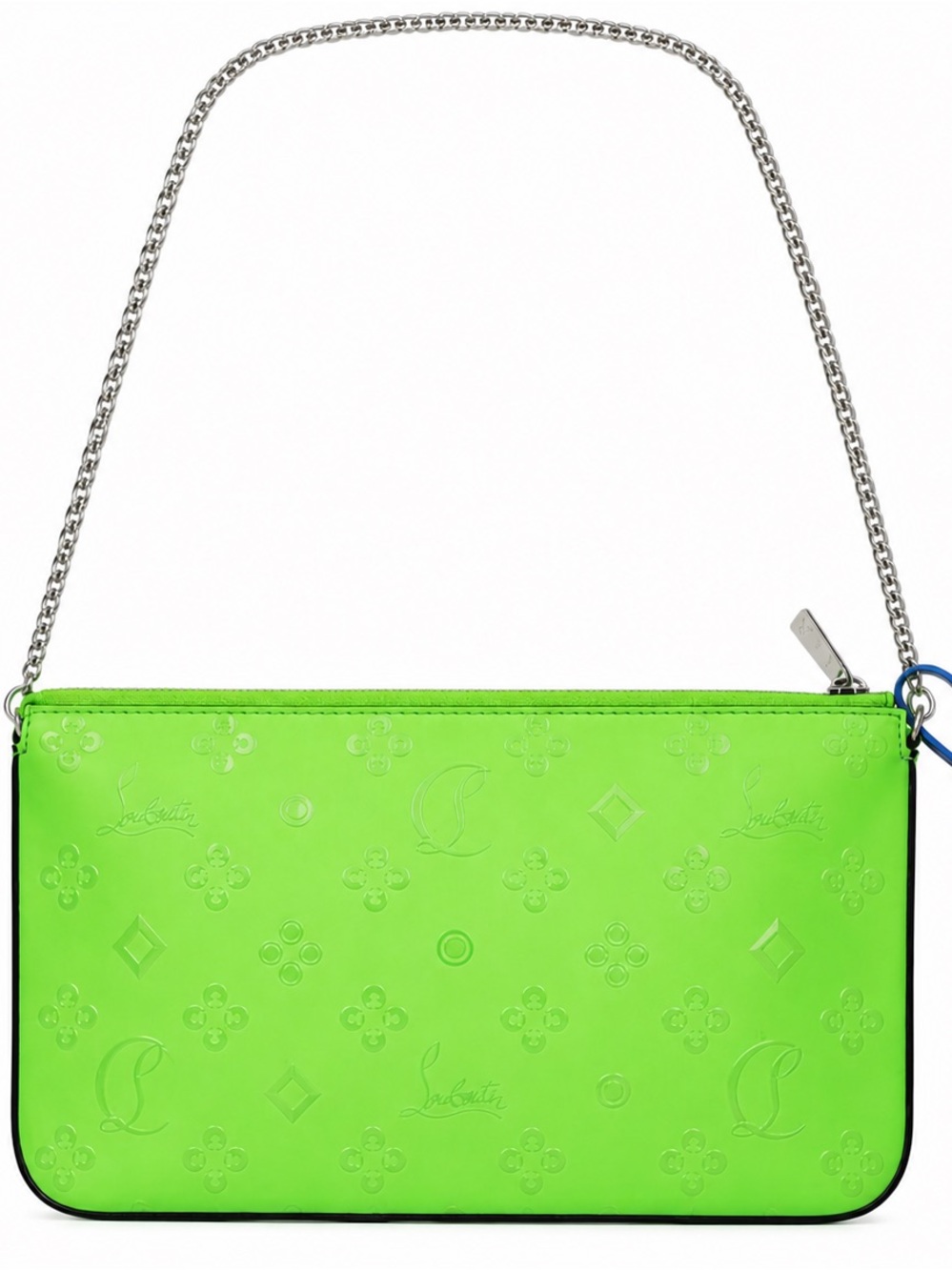 Christian Louboutin Loubila Clutch Fluo Green Calf Leather Chain Wristlet bag